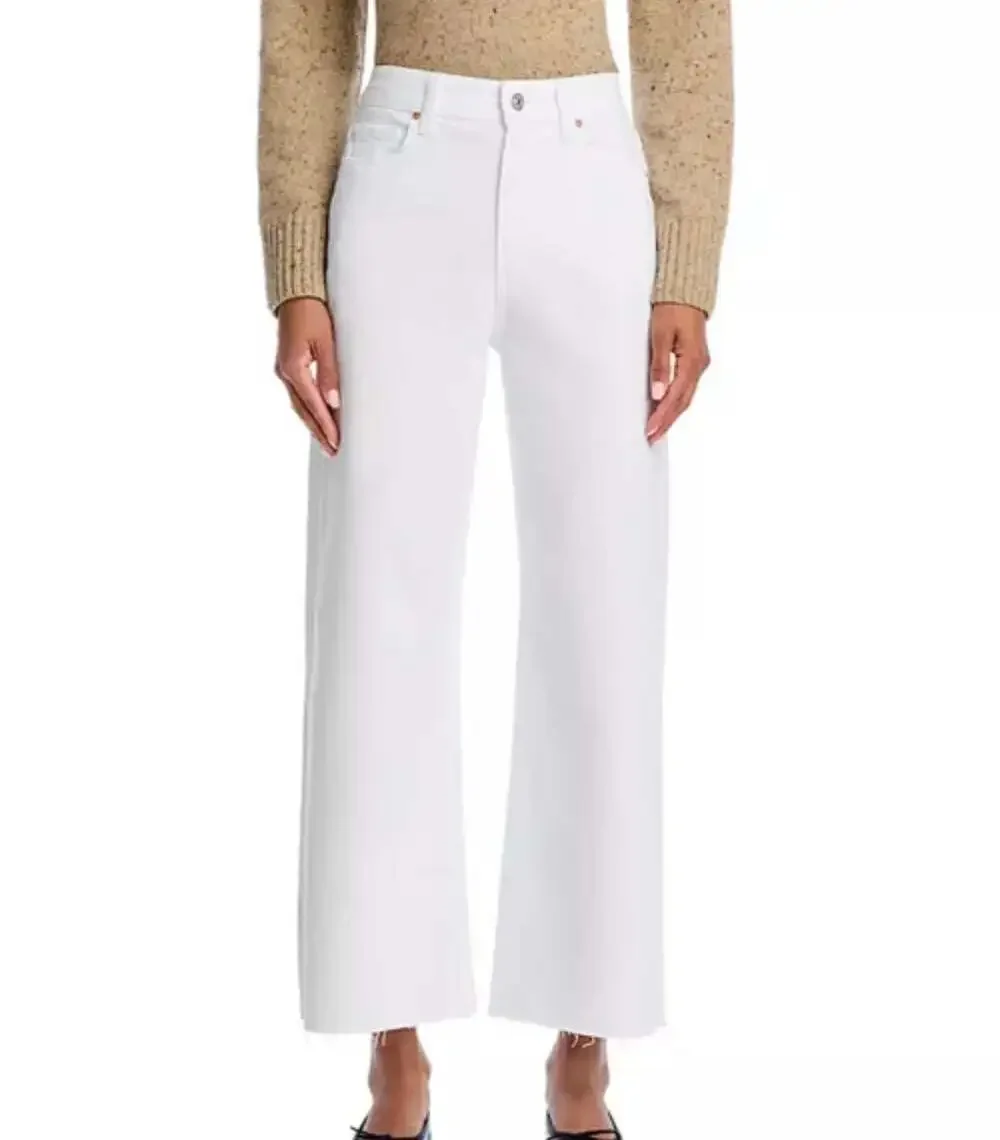 PAIGE Anessa High Rise Wide Leg Cropped Ankle Raw Hem Jeans in White 29 - Picture 3 of 9